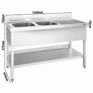 Plonge inox 2 bacs avec égouttoir avec étagère - P 600 mm - 1600_8