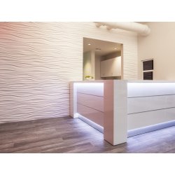 Banque d'accueil moderne et lumineuse à éclairage LED - VALDE - avec configurations ergonomiques et options sur mesure