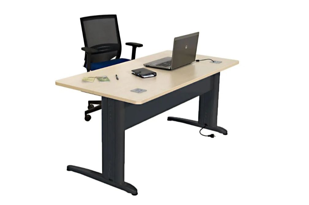 Table de bureau Evolution 120x60, Frêne Blanc avec 2 pieds et
