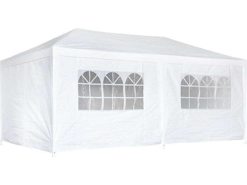 Tente de réception tonnelle de jardin 4 parois amovibles portes zippées  idéal pour fête mariage soirée 6 x 4 x 2,8 m acier toile polyéthylène 180  g/m² blanc