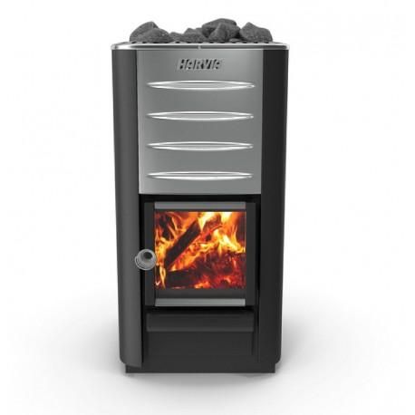 Poêle à bois double combustion bûcher et grille de cuisson 15 kW – M-102 -  FM Calefaccion