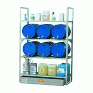 Rayonnage rétention 150 L - stockage 6 fûts 60 L horizontaux 1/1 + plan de pose Rayonnage rétention 150 L - stockage 6 fûts 60 L horizontaux 1/1 + plan de pose