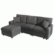 Merax Canapé rembourré 3 places, canapé d'angle en L avec tabouret, USB et poche latérale, chenille et large cordon, 2 coussins, 223 x 146 x 84 cm Merax Canapé rembourré 3 places, canapé d'angle en L avec tabouret, USB et poche latérale, chenille et large cordon, 2 coussins, 223 x 146 x 84 cm