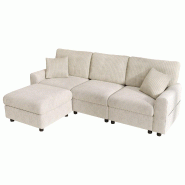 Merax Canapé rembourré 3 places, canapé d'angle en L avec tabouret, USB et poche latérale, chenille et large cordon, 2 coussins, 223 x 146 x 84 cm Merax Canapé rembourré 3 places, canapé d'angle en L avec tabouret, USB et poche latérale, chenille et large cordon, 2 coussins, 223 x 146 x 84 cm