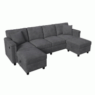 Merax Canapé modulable 4 places avec 2 tabourets de rangement, USB & USB-C, Canapé rembourré forme L ou U, 261 x 134 x 82 cm, chenille, gris - gris Merax Canapé modulable 4 places avec 2 tabourets de rangement, USB & USB-C, Canapé rembourré forme L ou U, 261 x 134 x 82 cm, chenille, gris - gris