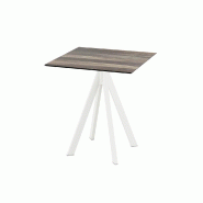 Infinity table de bistrot avec piètement blanc + plateau HPL Tropical Wood 70x70 cm Infinity table de bistrot avec piètement blanc + plateau HPL Tropical Wood 70x70 cm