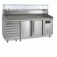 Table de préparation pizza plan en granit + vitrine | Tefcold - PT1310VK38-200 Table de préparation pizza plan en granit + vitrine | Tefcold - PT1310VK38-200
