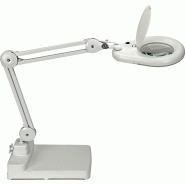 Éclairage à loupe LED - lentille en verre 127 mm (5 pouces) - pied de support blanc avec cache et tête ronde Éclairage à loupe LED - lentille en verre 127 mm (5 pouces) - pied de support blanc avec cache et tête ronde